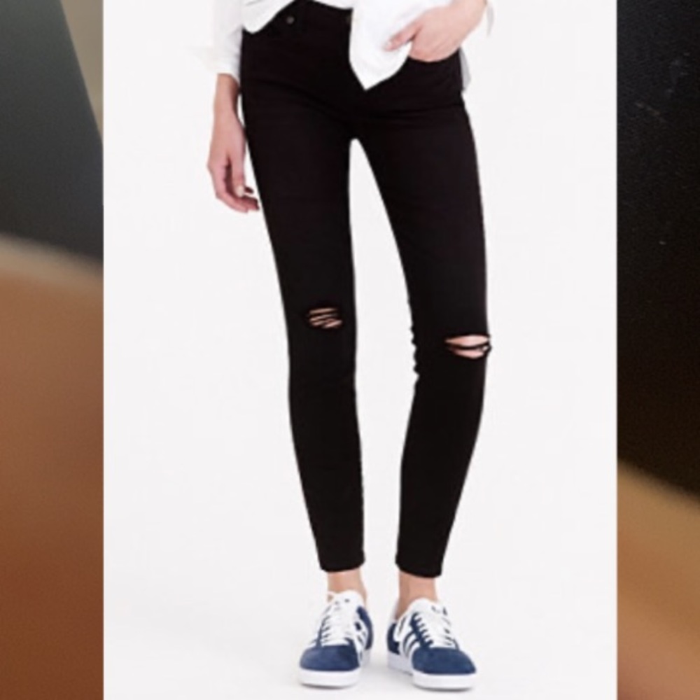 JCrew Midrise Toothpick Black Skinny Jean with Rips size 29